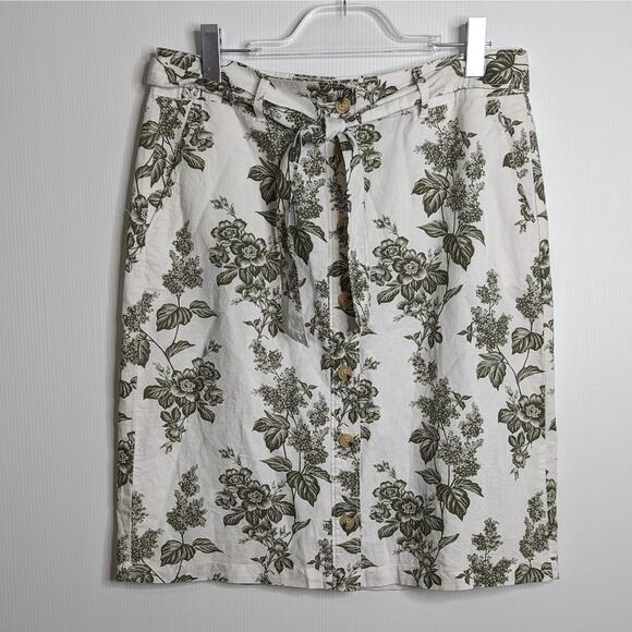 Vintage Liz Claiborne Skirt Linen Cotton Front Button Floral Pattern Sz 10 - Picture 1 of 7